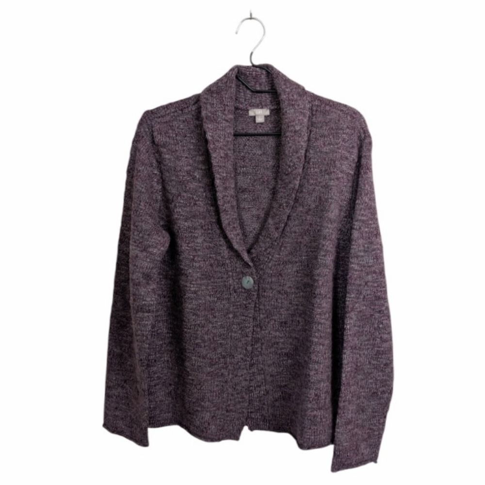 J.Jill Wool Alpaca Blend Purple Cardigan Sweater One Button Front Shawl Neck L